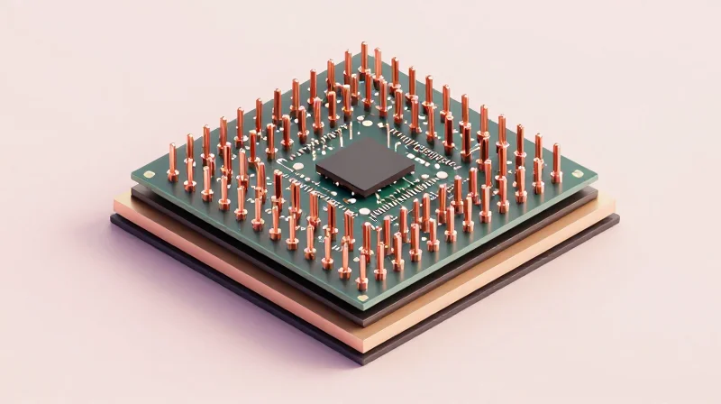 Next-Generation Interconnect Technologies: Beyond Traditional Vias Isometric 3D render of a printed circuit board with advanced laser-drilled via structures.