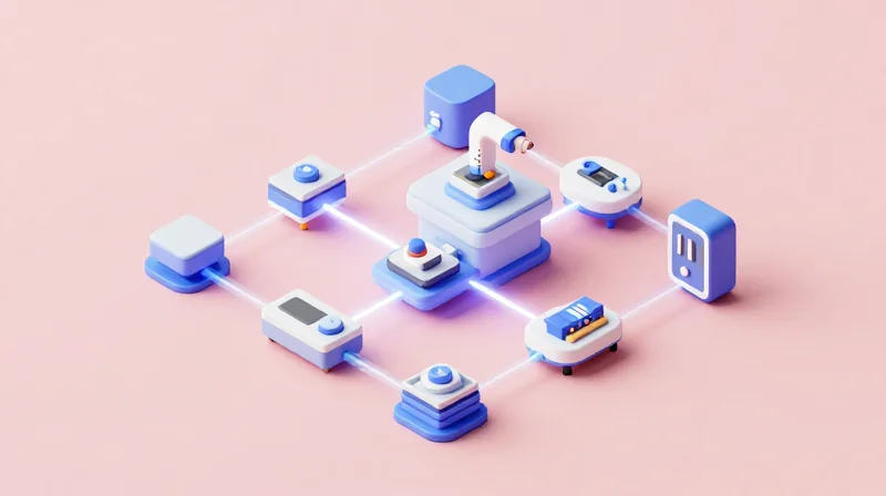 Process Control and Traceability Isometric view of a connected smart manufacturing factory flow