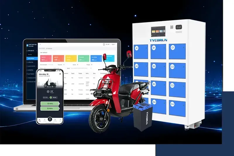 Interior view of a smart battery swap cabinet