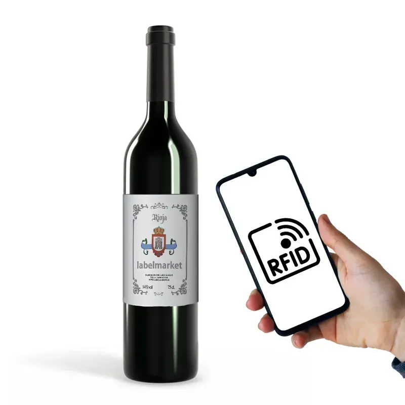 A wine bottle being scanned by an RFID reader.
