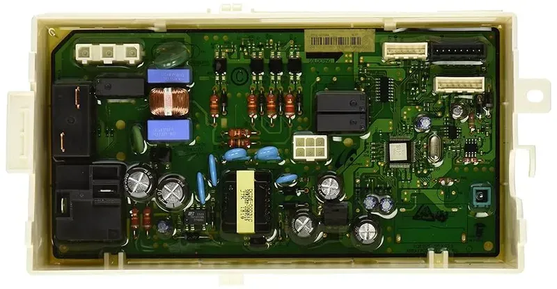 A close-up view of a clothes dryer PCB board