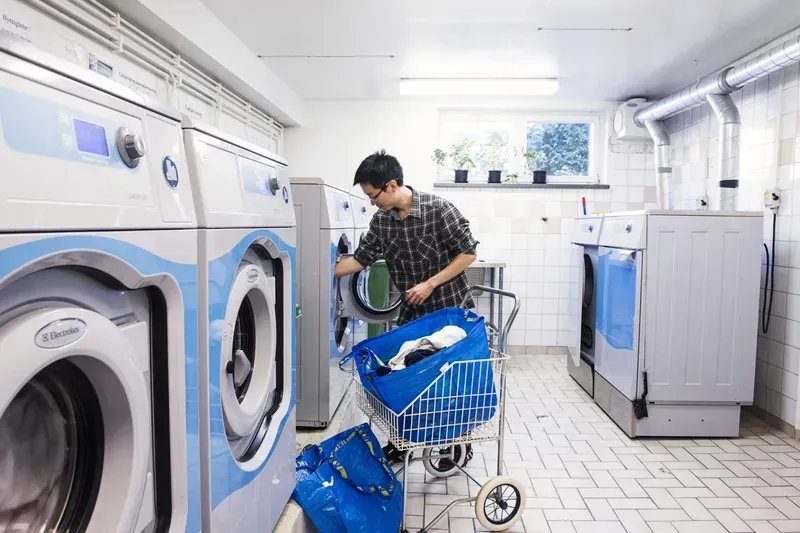A shared self-service clothes dryer in a laundry room