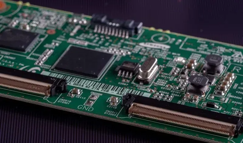 Close-up of a custom PCB prototype board