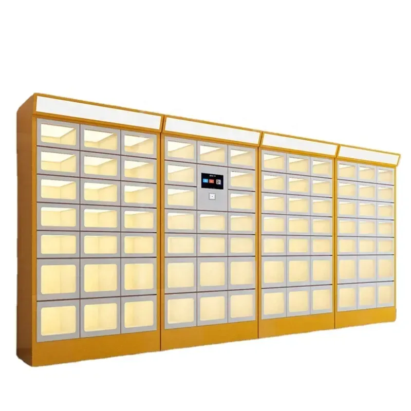 A smart food pickup cabinet in use