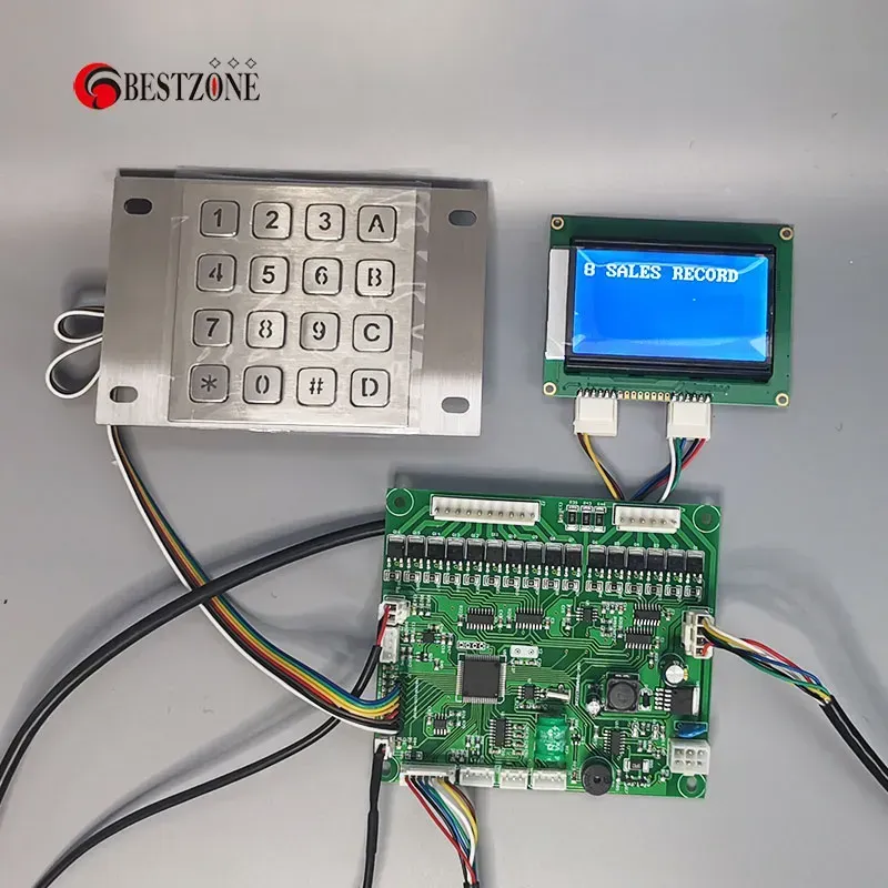 A close-up of a PCB board inside a vending machine