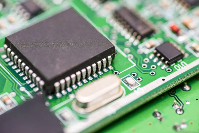 A detailed close-up of an embedded system chip