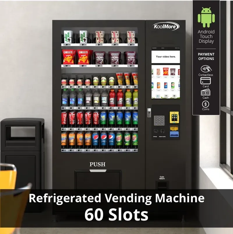 A user interacting with a vending machine touch screen