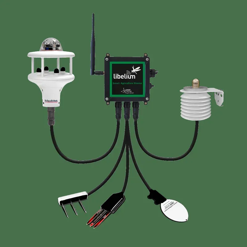 Close-up of smart agriculture sensors in a field