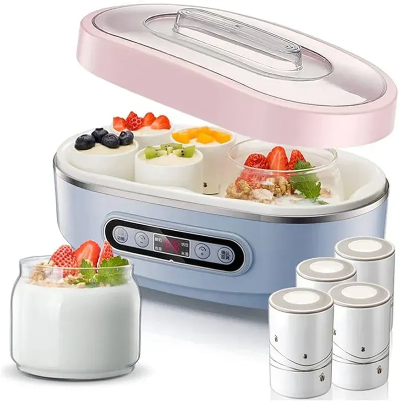 A smart yogurt machine actively fermenting yogurt, with consistent texture visible