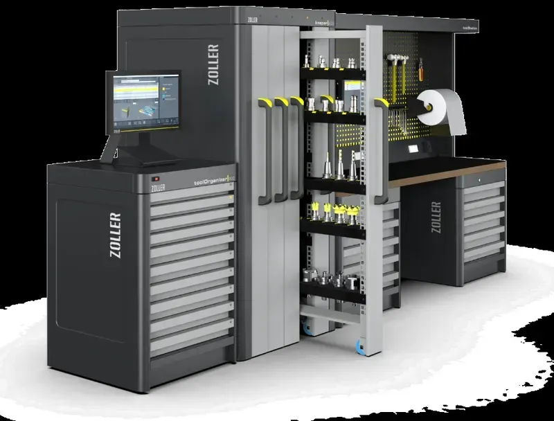 A close-up of a smart tool management cabinet