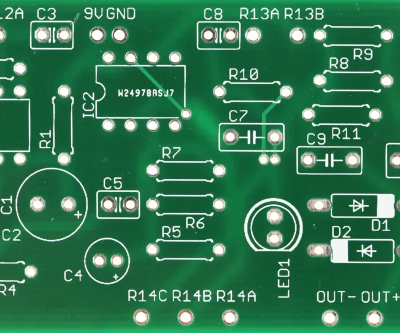 A close-up of a PCB circuit board with electronic components
