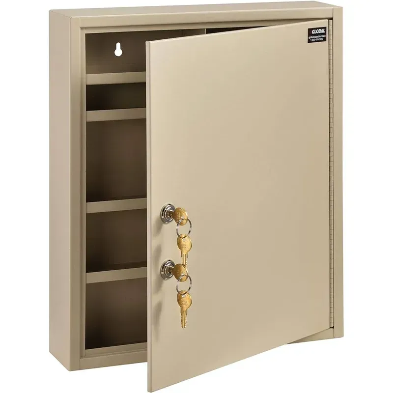 A secure medical device storage cabinet in a hospital hallway