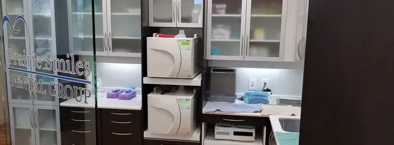 A phone sterilization cabinet in an office setting