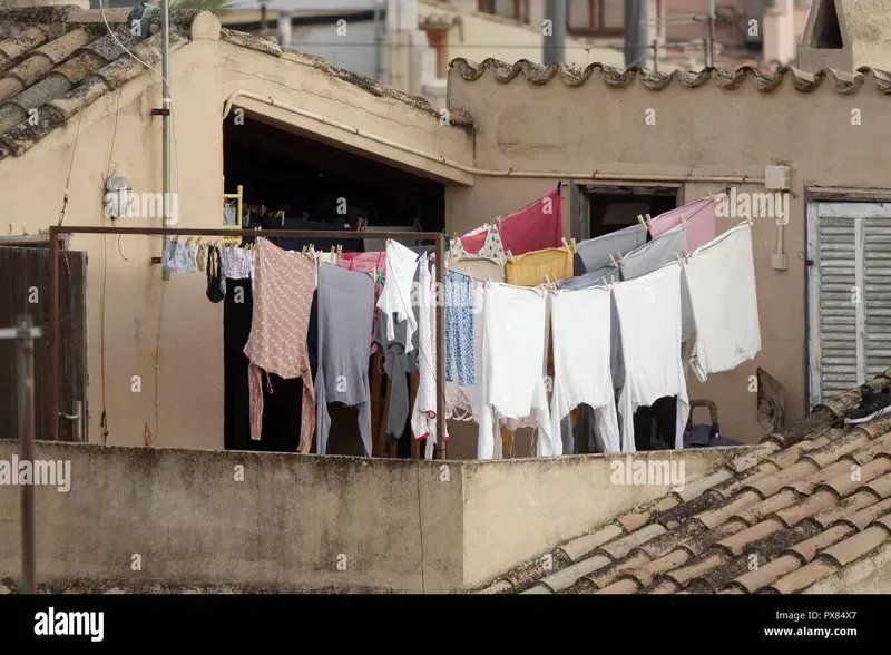 Urban apartment rooftop with clothes drying