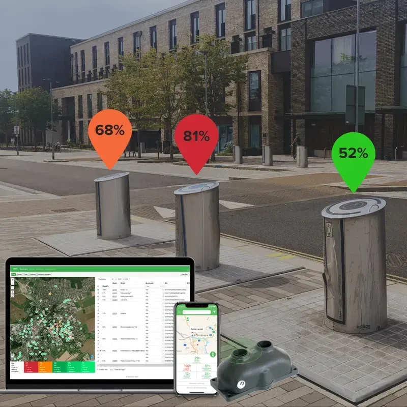 A graphic showing real-time monitoring of a smart waste bin's fill level
