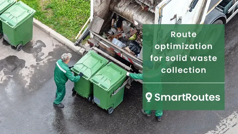 A waste collection truck following an optimized route on a digital map
