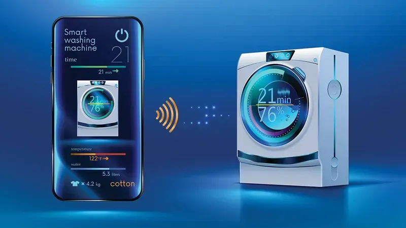 An IoT-enabled washing machine in a modern laundry setting.