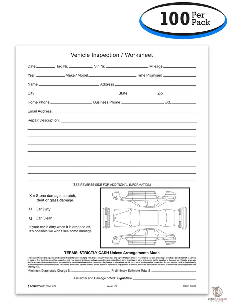 Inspecting a driving school vehicle for damage.