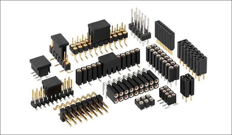 Close-up of various connectors on a PCB board