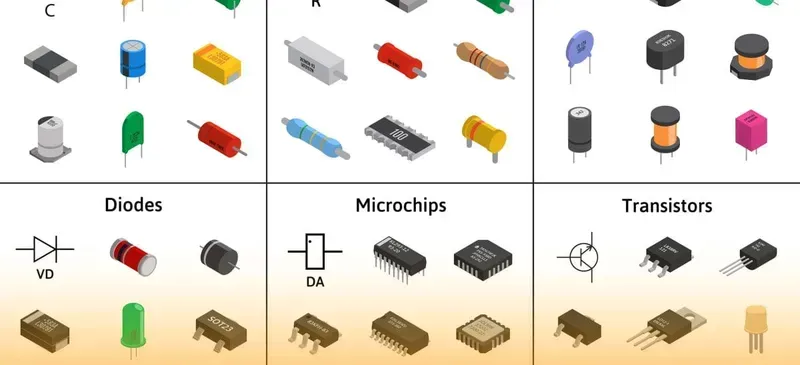 Assembled components on a PCB board