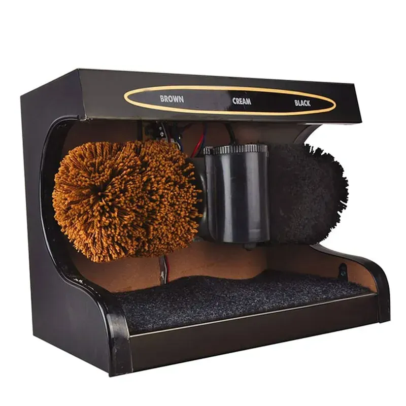 A shared shoe polishing machine in operation.