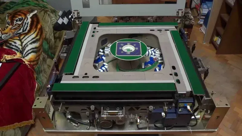 An engineer assembling a PCB board into a mahjong machine