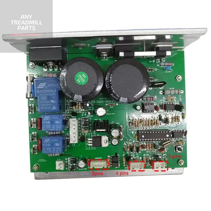 Close-up of a PCB circuit board inside a treadmill