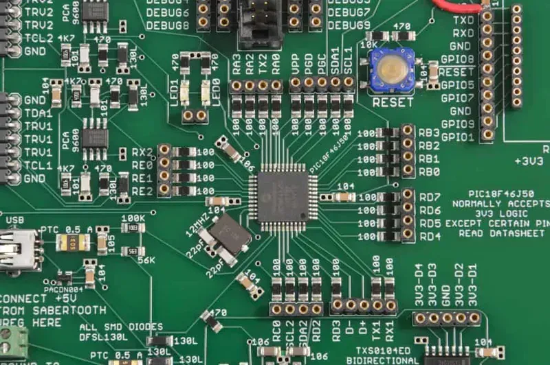 Close-up of a PCB layout