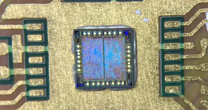 Close-up of miniaturized electronic components on a circuit board