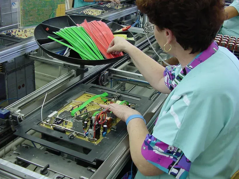 PCB being manufactured and assembled.