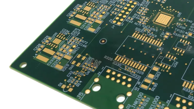 A detailed close-up of a multi-layer PCB board.