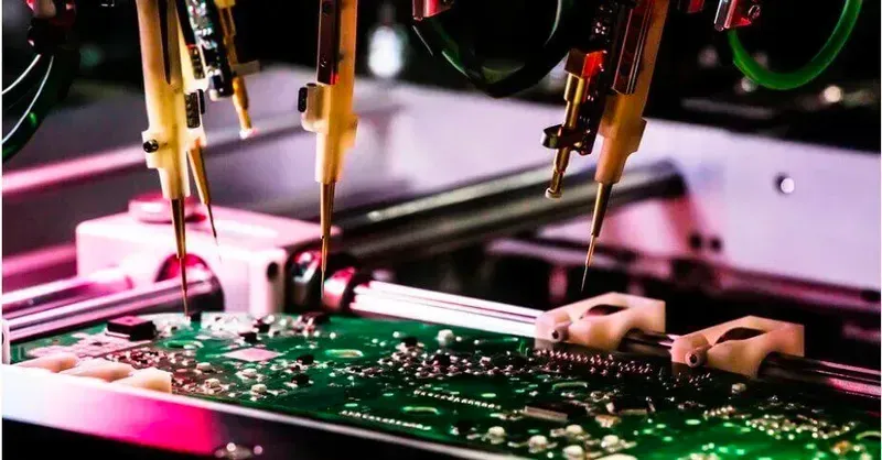 A technician testing an automotive electronics prototype board