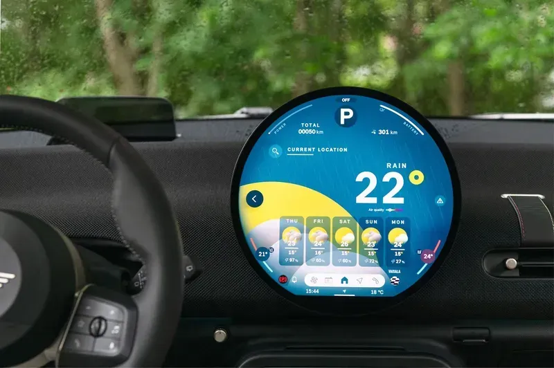 Car infotainment screen showing real-time air quality data