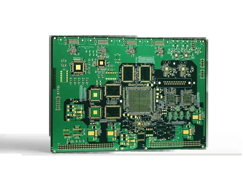 A close-up of a High-Density Interconnect (HDI) PCB board