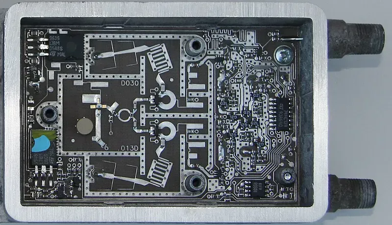 A close-up view of an airborne radar inverter PCB