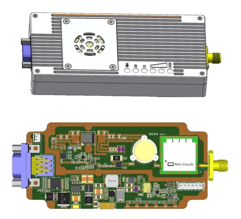 A close-up view of a flight data link interface board