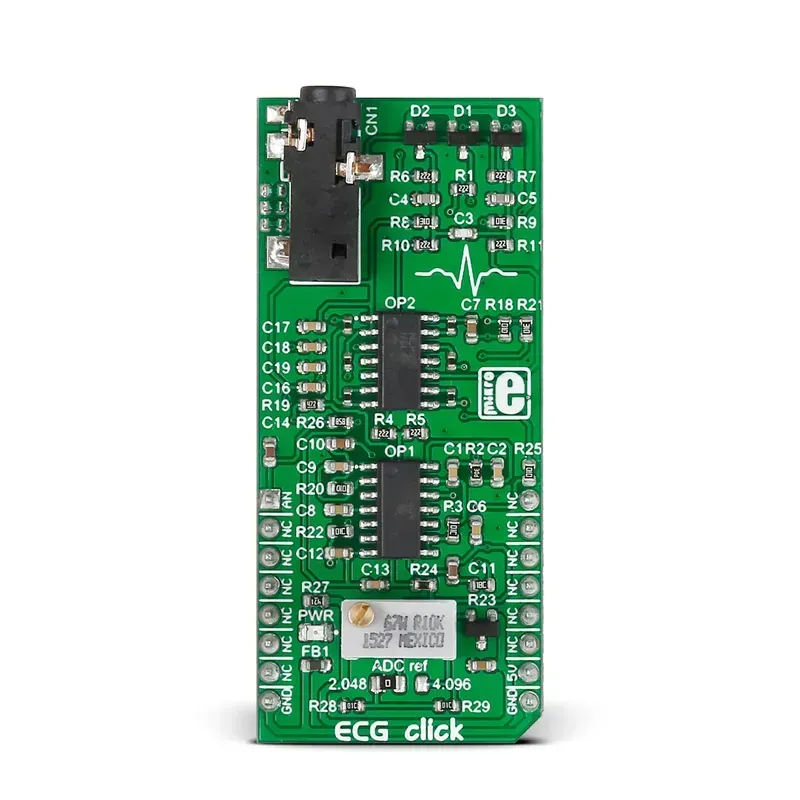 Close-up of a printed circuit board inside an ECG device