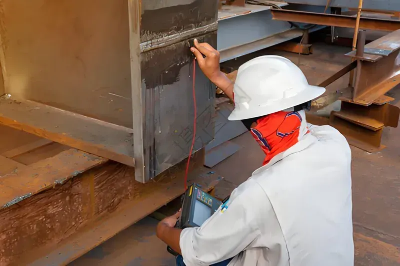 An engineer operating an ultrasonic transducer