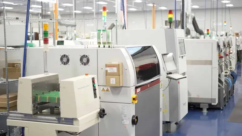 An assembly line showing medical device PCBs being manufactured