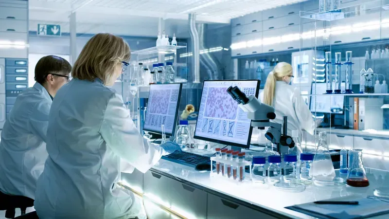 A scientist working with a gene sequencing machine in a laboratory setting