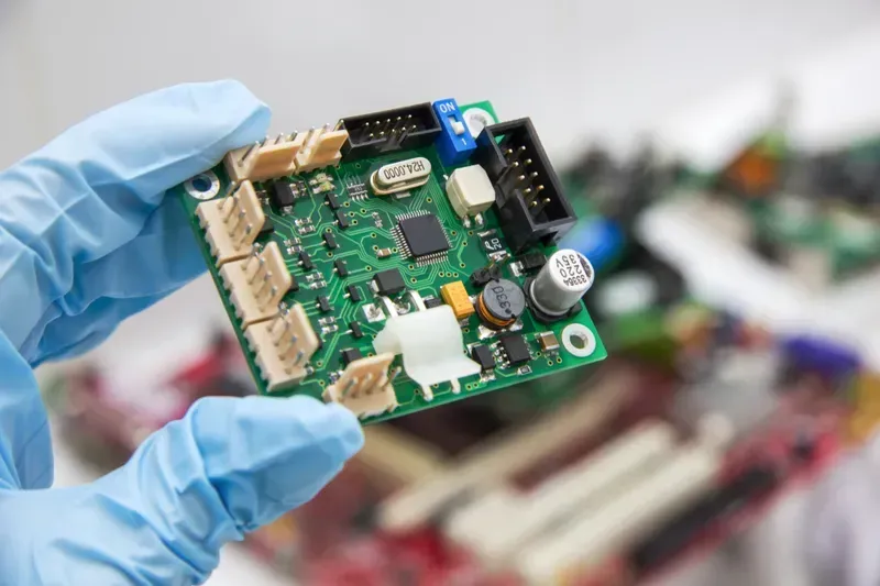 A close-up of a medical PCB board design layout
