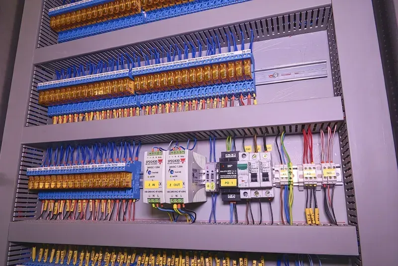 PLC motherboard integrated into industrial machinery control panel