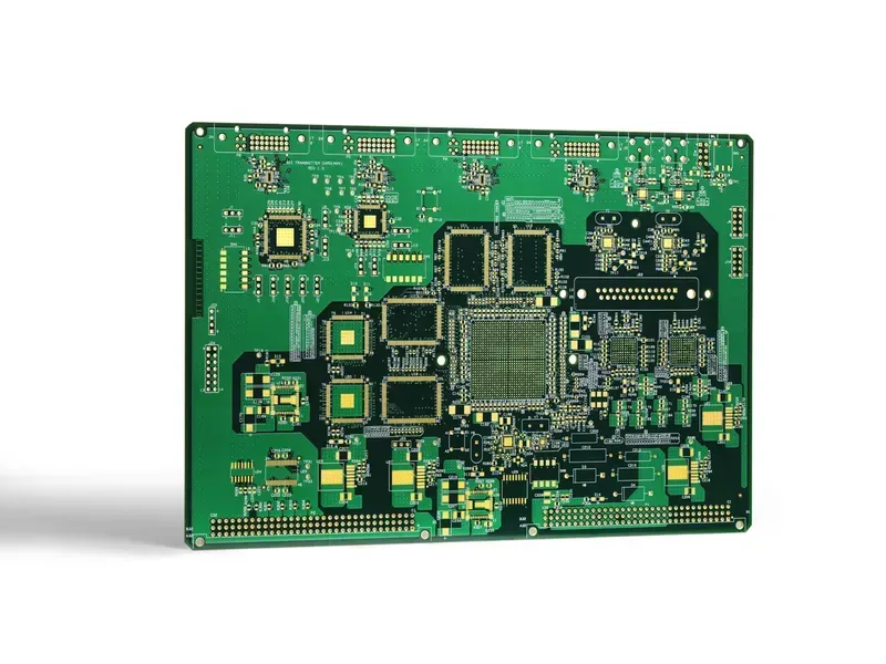 Close-up of a High-Density Interconnect (HDI) PCB board