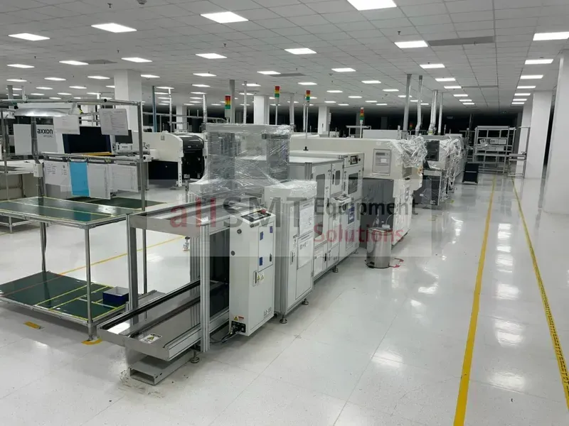 An SMT production line with machines assembling components