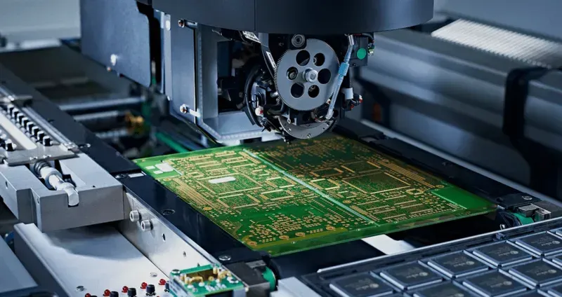An engineer designing a PCB for industrial automation on a computer