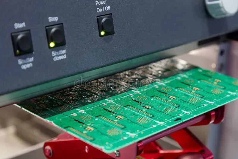 A close-up view of an industrial printer motherboard