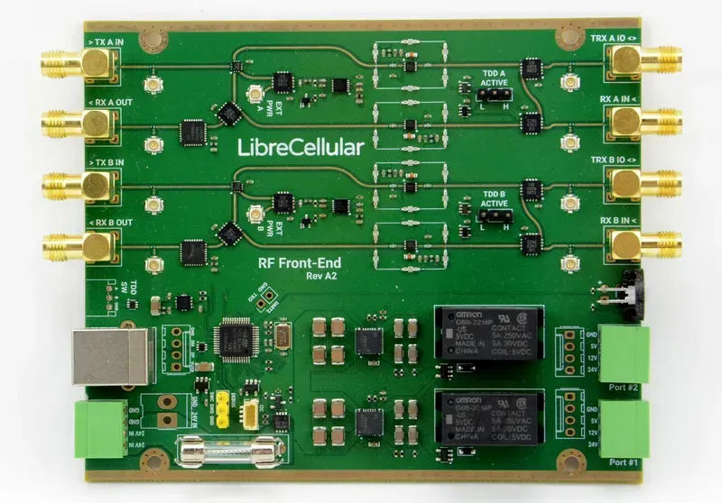 A close-up view of a base station RF front-end PCB