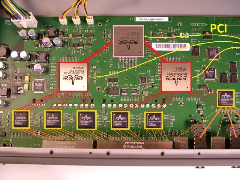 A close-up view of a switch backplane PCB
