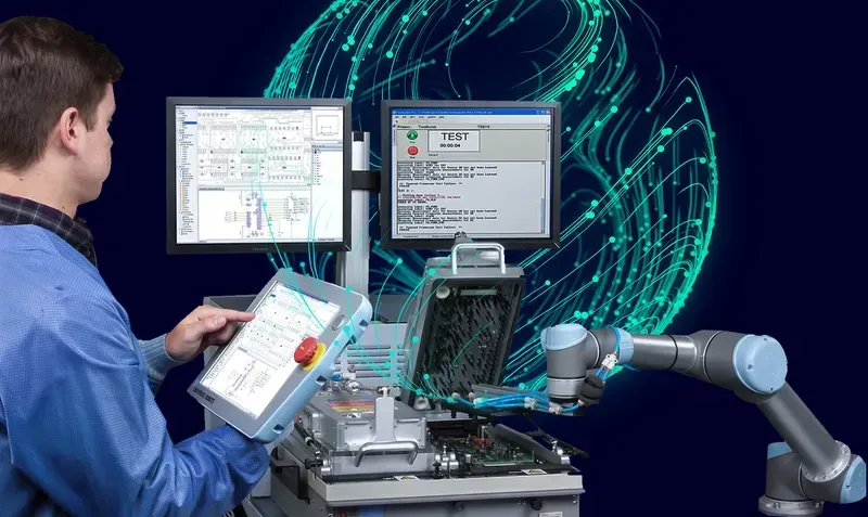 An engineer performing quality testing on a PCB