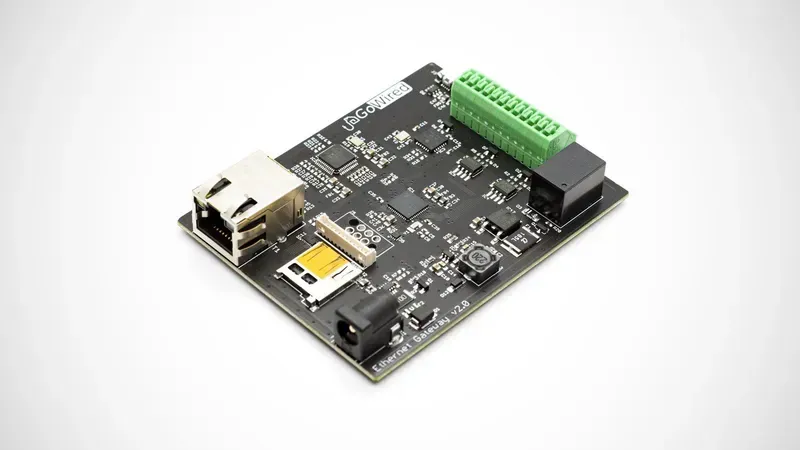 A close-up of an IoT gateway motherboard on a design table